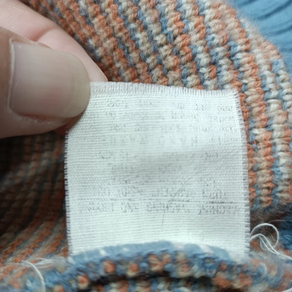 Vtg Robert Bruce Geometric Knit Sweater Blue Orange XL USA Made Sailor Collar - Picture 4 of 5
